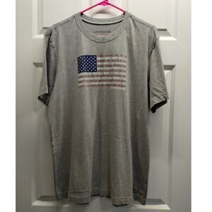 Life is Good Men's Size Large Crusher Tee Gray American Flag USA Anthem T-Shirt